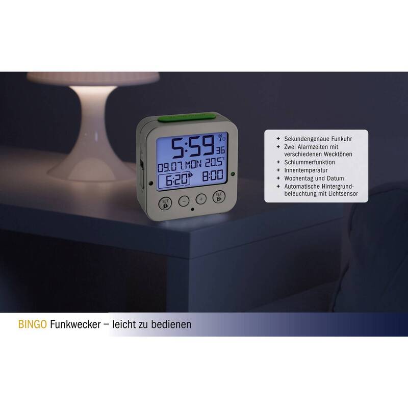 TFA Dostmann Funkwecker digital Alarmzeiten 2 silber Kunststoff 81x81x33mm Uhr - 4009816027580