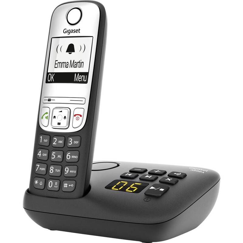 Gigaset A690A DECT Schnurloses Telefon Anrufbeantworter mit Basis Schwarz Silber - 4250366855356