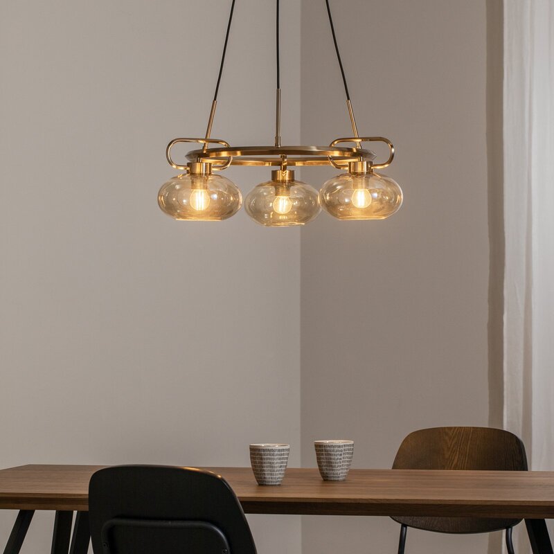Lucea Rolan Hängeleuchte Pendelleuchte Glas messingfarben Ø 56 cm 3-flammig E27 - 8698525683222