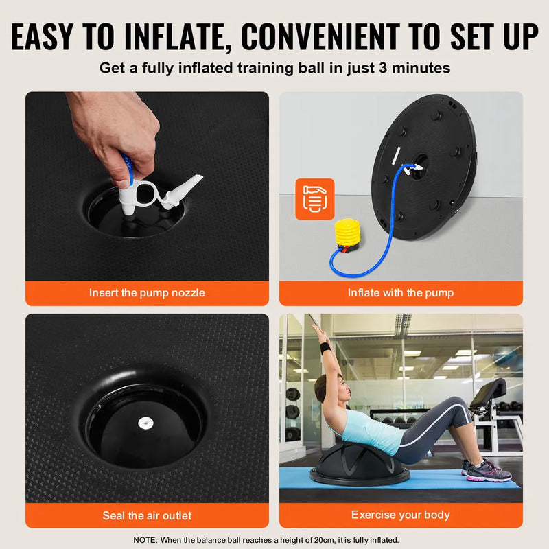 VEVOR Halb-Gymnastikball-Trainer Fitnessball 23 Zoll Stabilitätsball schwarz - 0197988388685
