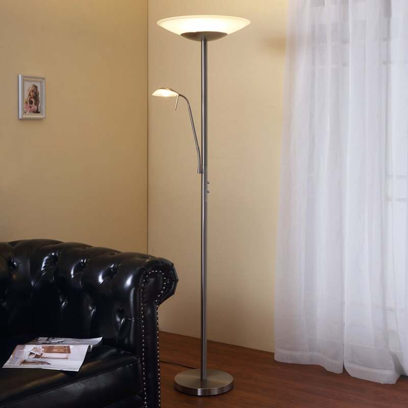 Lindby Stehleuchte Deckenfluter LED Leselicht Ragna nickel dimmbar Leselampe - 4251096519662