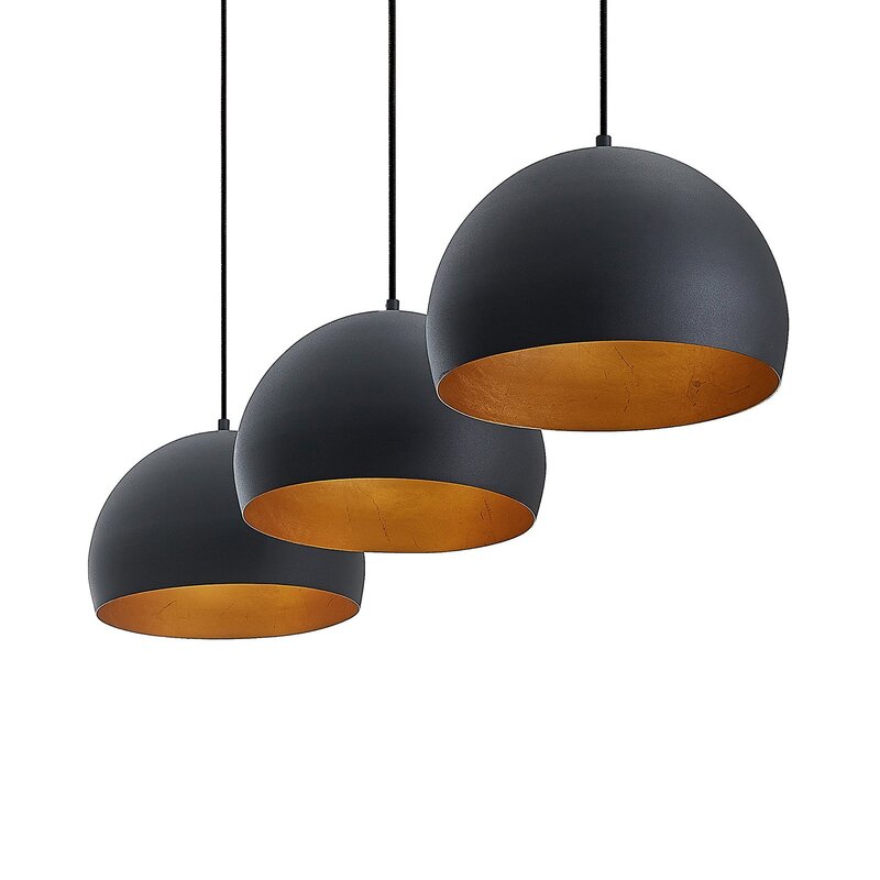 Lindby Pendellampe Tarjei 120cm schwarz/gold Metall 3xE27 dimmbar - 12755735109918