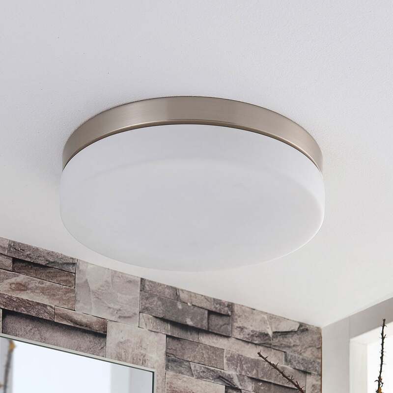 Lindby Deckenlampe Amilia LED Lampe dimmbar Glas nickel IP44 Ø30cm weiß Leuchte - 4251096539608