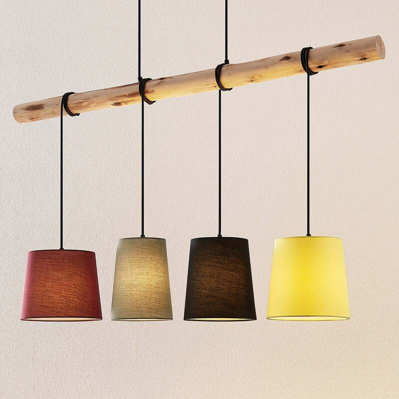 Lindby Hängeleuchte Moskau LED Pendelleuchte Lampe dimmbar bunt Textil Holz - 4251096581164