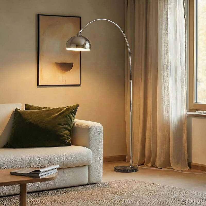 Lindby Stehleuchte Tonka Stehlampe LED E27 chromfarben grau 185cm - 4255830910753
