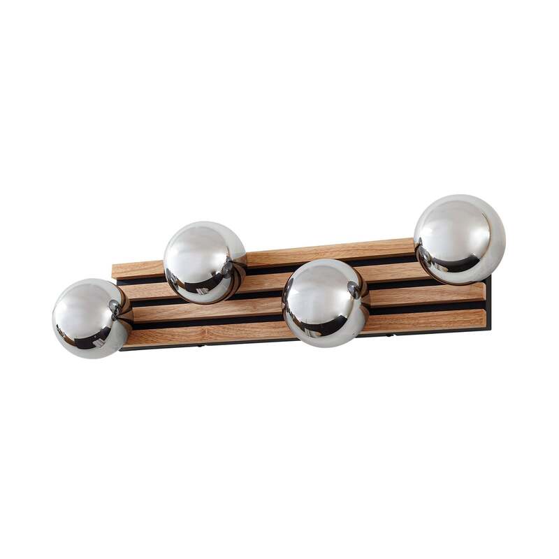 Lindby Wandleuchte Woodora 4-flammig Holz Glas rauchgrau dimmbar 68 cm - 4255830903281