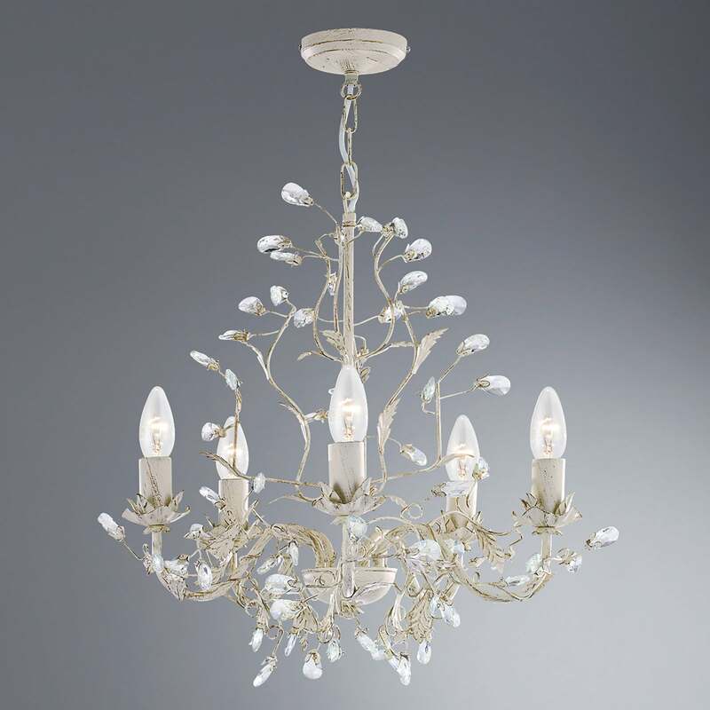 Searchlight Kronleuchter Hängeleuchte Almandite 5fl. LED dimmbar gold creme 50cm - 5013874337641