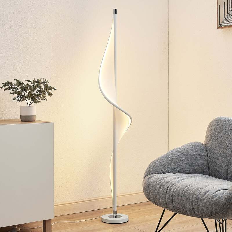 Lucande Stehlampe Edano LED dimmbar Lampe Leuchte Textil weiß 154cm hoch Licht - 4251096584820