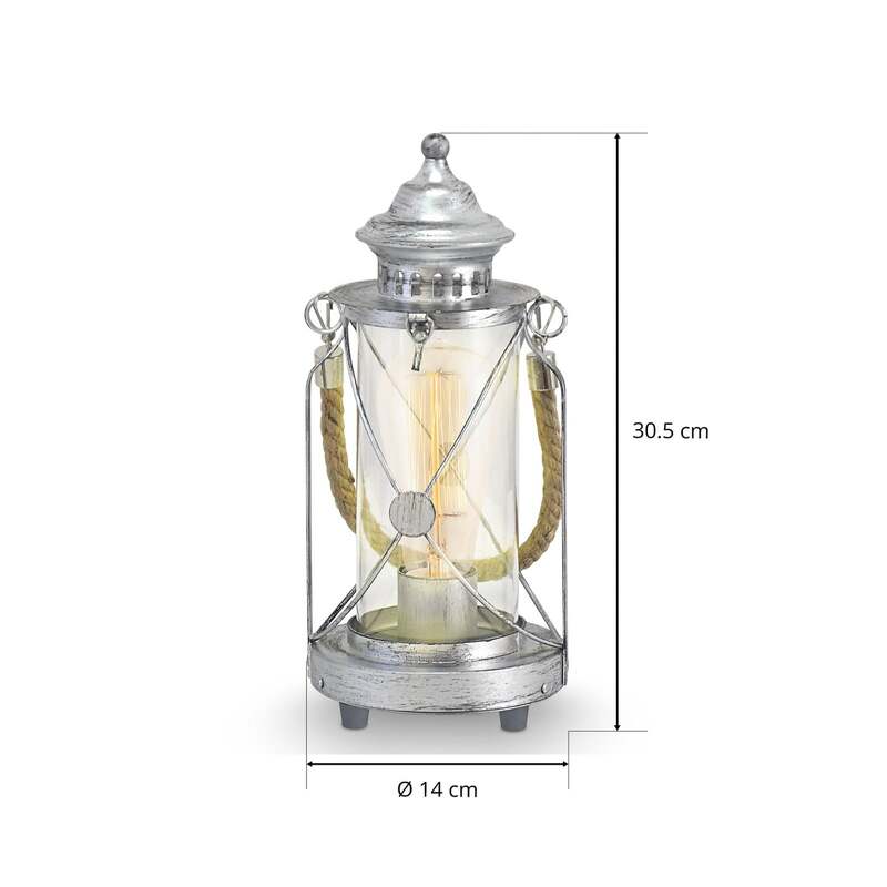 Helle Laternen-Tischleuchte Kirian silber-antik 30,5 cm E27 von EGLO - 9002759492847