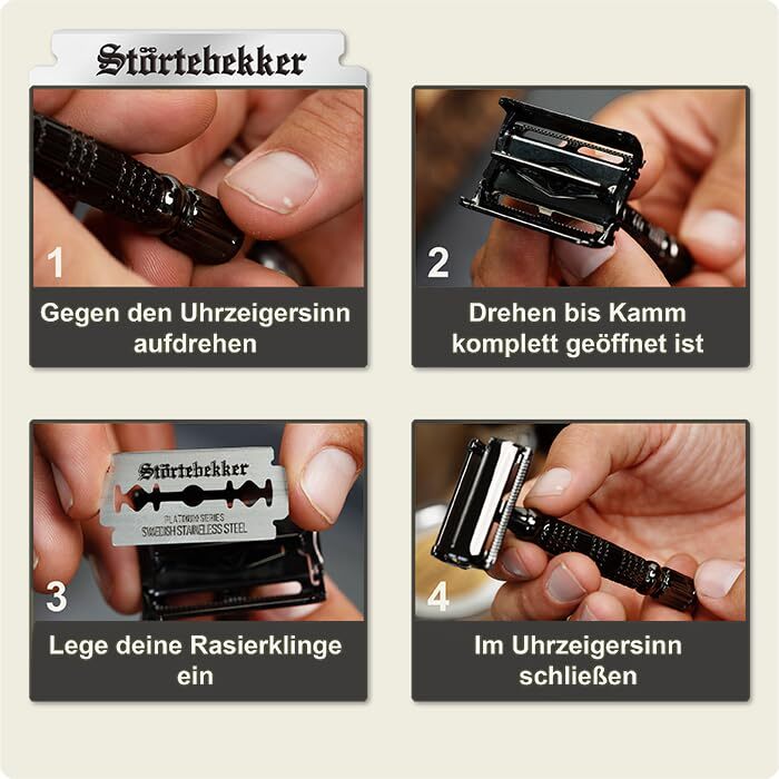Störtebekker Rasierhobel Rasierer Nassrasier 10 Klingen Etui mit Spiegel schwarz - 4260554490061