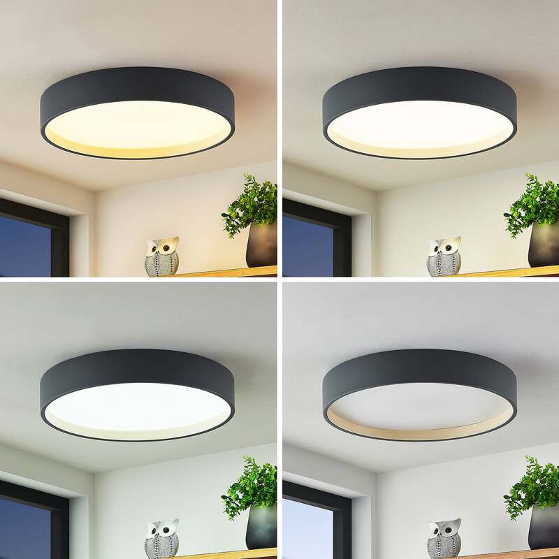 Lindby Deckenleuchte Deckenlampe LED Rund Todor anthrazit Holz Wohnzimmer Flur - 4251911743098