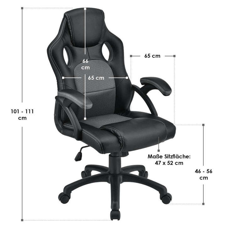 Racing Schreibtischstuhl Montreal ergonomisch verstellbare Rückenlehne grau - 4260304769553