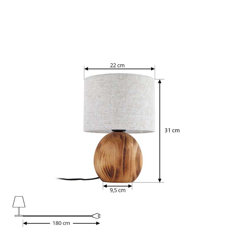 Lindby Tischleuchte Mayumi LED Lampe Leuchte Holz Textil E27 31cm hellgrau - 4251911798524