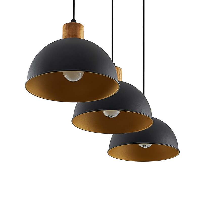 Lindby Hängeleuchte Flurin LED Pendelleuchte dimmbar schwarz-gold 107x26cm 3-flg - 4251096599930