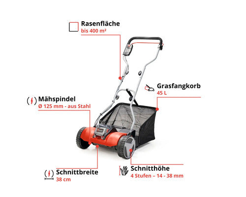 Einhell Akku Rasenmäher GE-HM 18/38 Li Mäher Handrasenmäher ohne Akku rot - 4006825641639