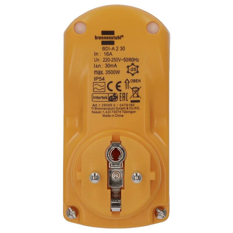 Brennenstuhl Personenschutz-Zwischenstecker PRCD 230V Gelb IP54 3500W 16A - 4007123641130