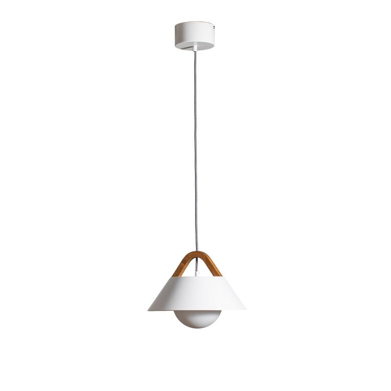 Luminex Hängelampe Pendelleuchte Funda braun weiß Ø 30 cm Stahl Holz Glas Lampe - 5907565935059