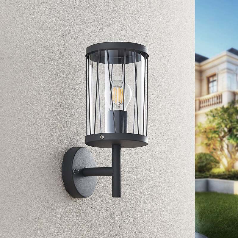 Lindby Yonan AußenWandleuchte Gartenleuchte Terrassenlampe rund dunkelgrau E27 - 4251096575903