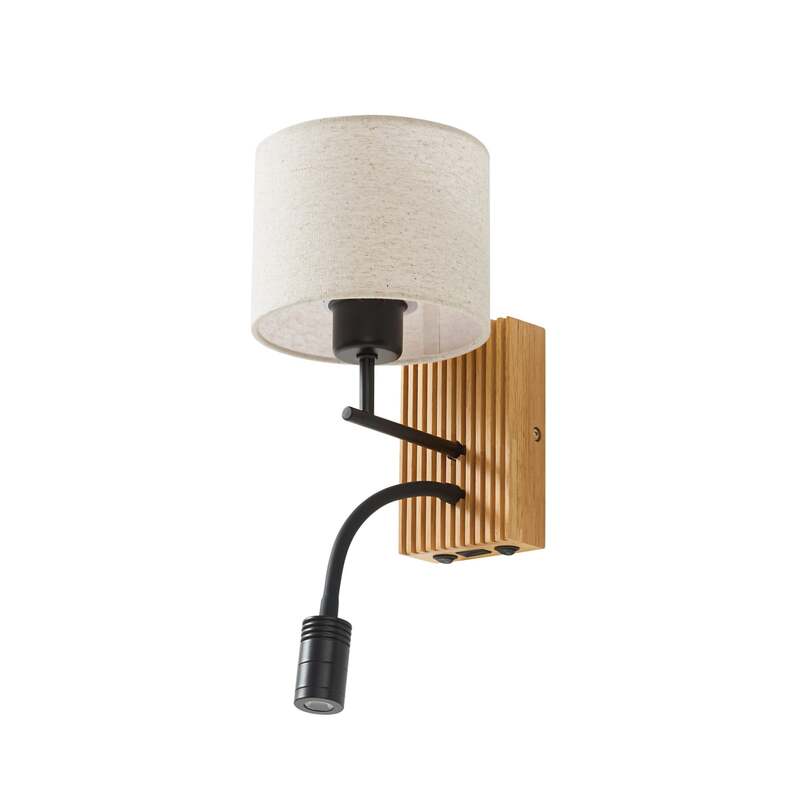 Lucande Wandleuchte Wandlampe Lieske Leselicht Textil Holz beige 39 cm - 4255830901249