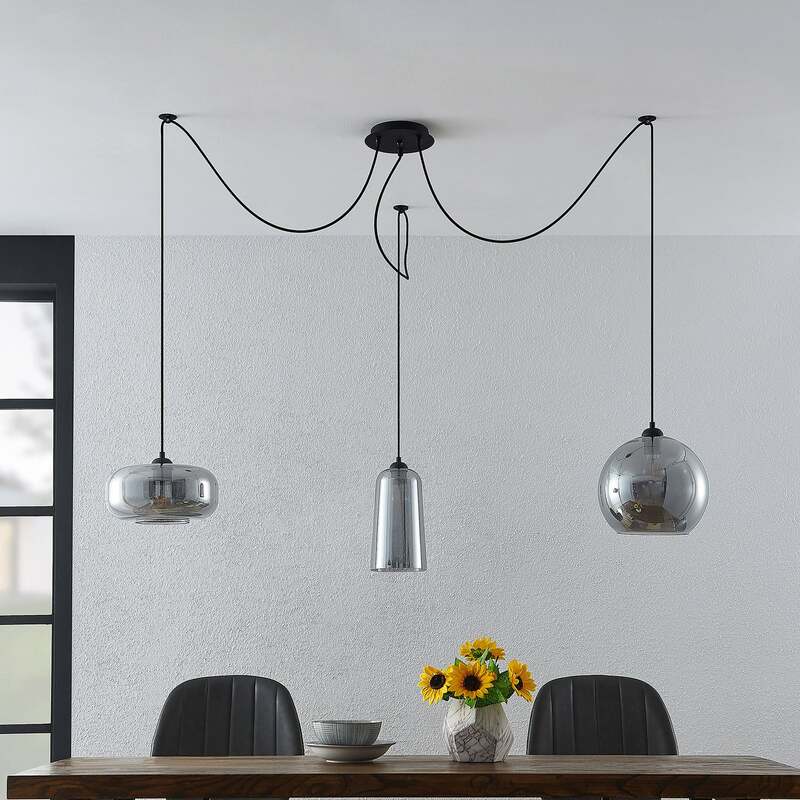 Lucande Zyli Pendelleuchte Hängeleuchte Deckenlampe Lampe dreiflammig rauchgrau - 4251911701715