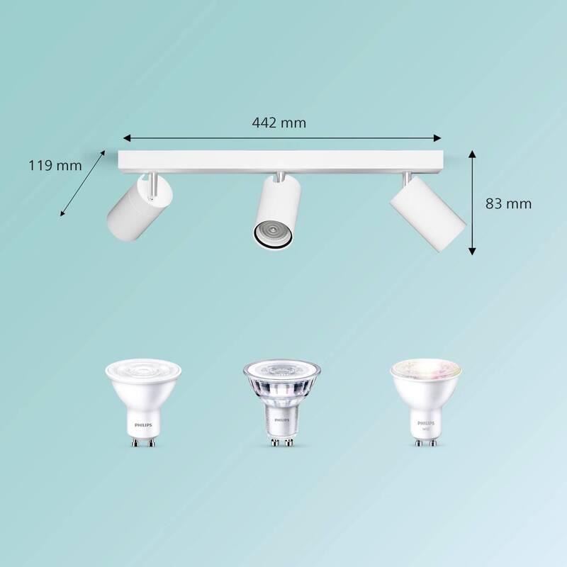 Philips Deckenstrahler Spot Lampe GU10 Weiß 3er Leuchte für Badezimmer Flur - 8720169299115