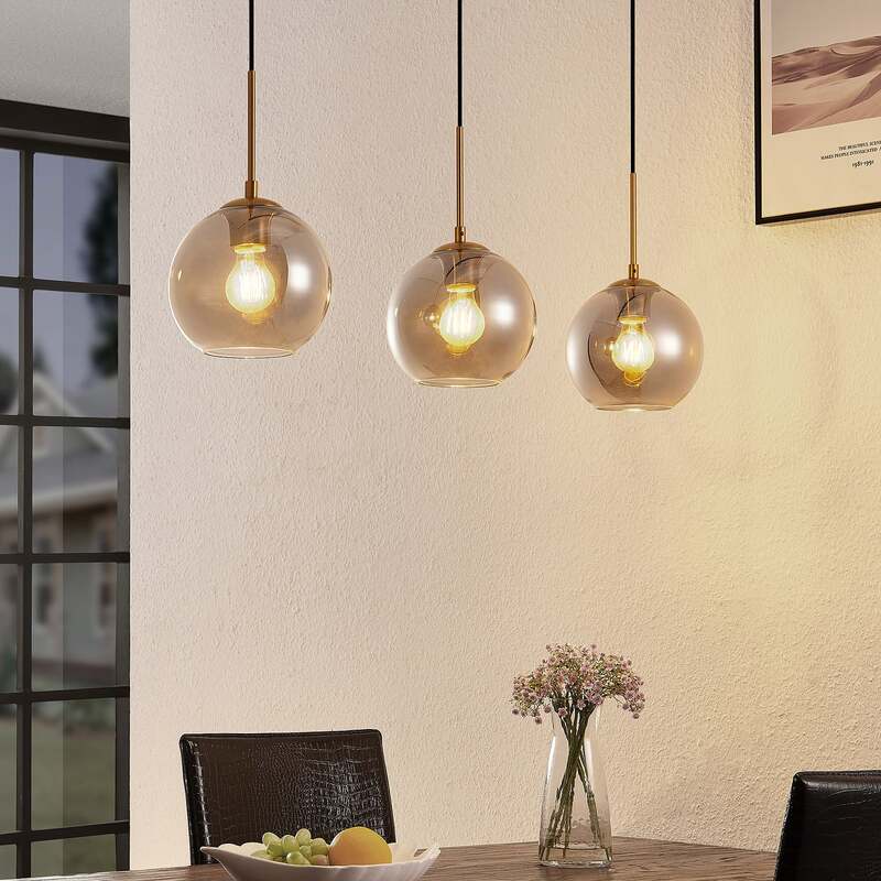Lindby Hängeleuchte Hiwana LED Pendelleuchte dimmbar rauchgrau messing 3-flammig - 4251096598261