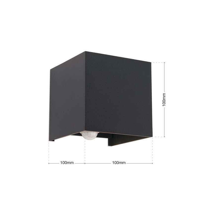 LED-Außenwandleuchte Cube-S anthrazit Metall mit Sensor 2x6W warmweiß IP54 - 9003090277162