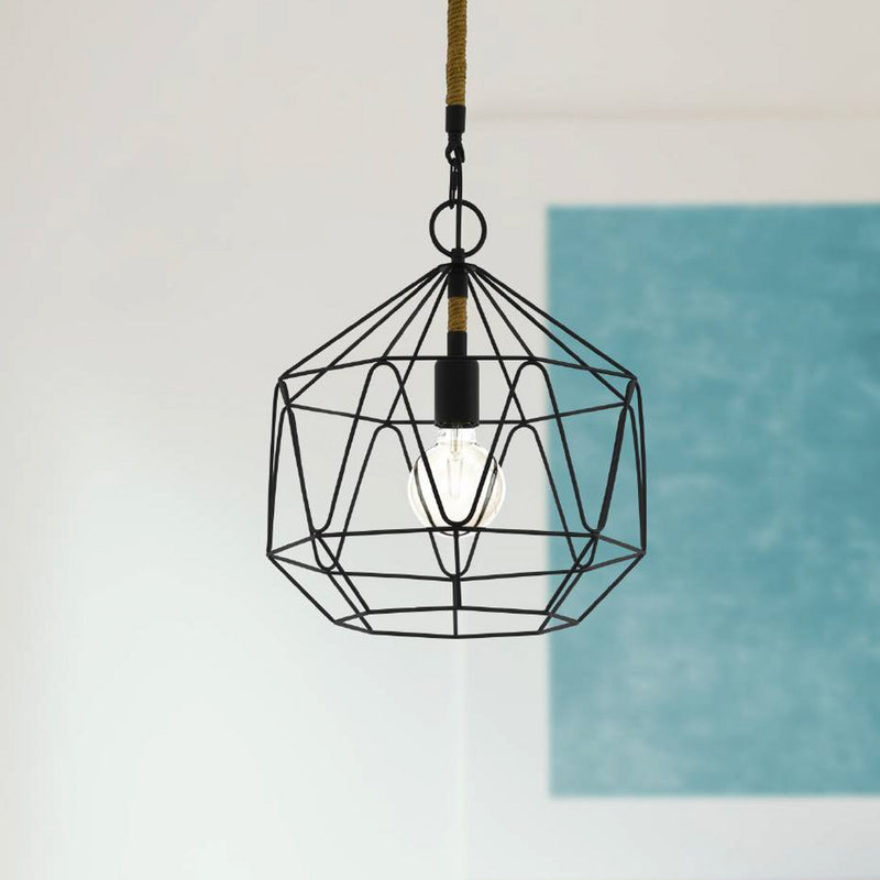 Eglo Hängeleuchte Pendelleuchte Cottingham dimmbar schwarz braun Stahl Hanf 37cm - 9002759433284