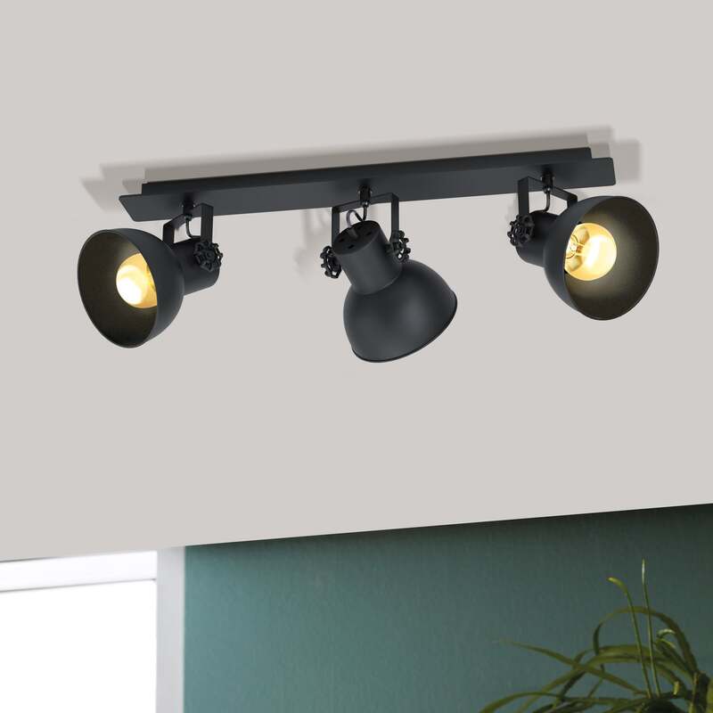 Eglo Deckenstrahler Barnstaple LED Strahler 3-flammig dimmbar schwarz Holz Stahl - 9002759434335