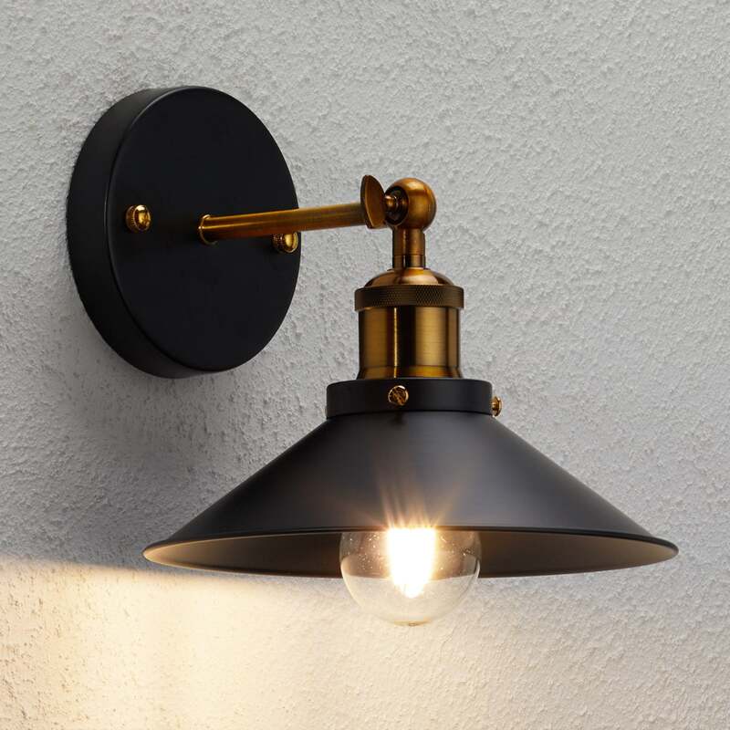 Globo Wandleuchte Viktor im Industriedesign schwarz altmessing dimmbar 1x60W E27 - 9007371337194