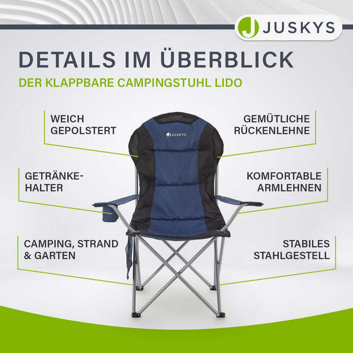 Campingstuhl Lido Klappstuhl gepolstert Getränkehalter Tragetasche Dunkelblau - 4260565528760