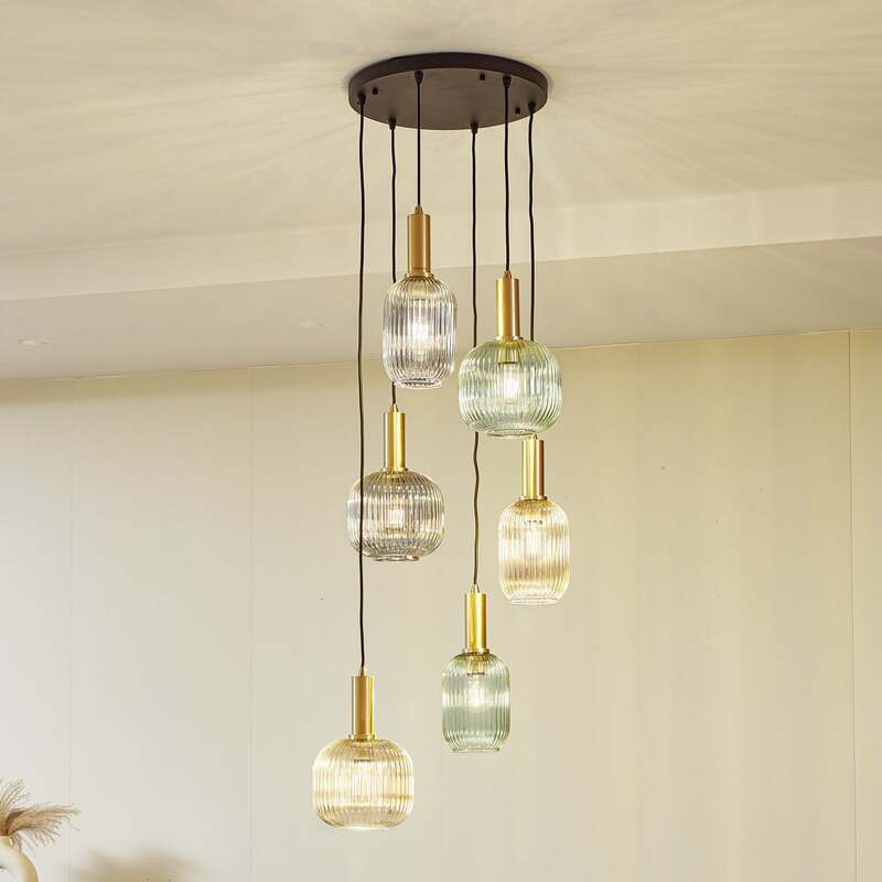 Lindby Hängeleuchte Doroteo amber grau Glas Deckenlampe Lampe SIEHE TEXT/FOTO - 4251911793017