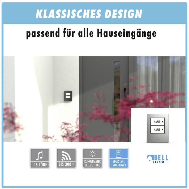 m-e modern-electronics Funkklingel Set Türklingel Bewegungsmelder beleuchtet - 4250109134199