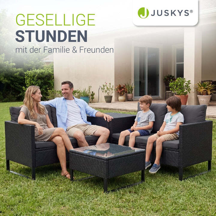 Gartenlounge Santorini 4 Personen modulare Polsterlounge Polyrattan Schwarz - 4262437180298