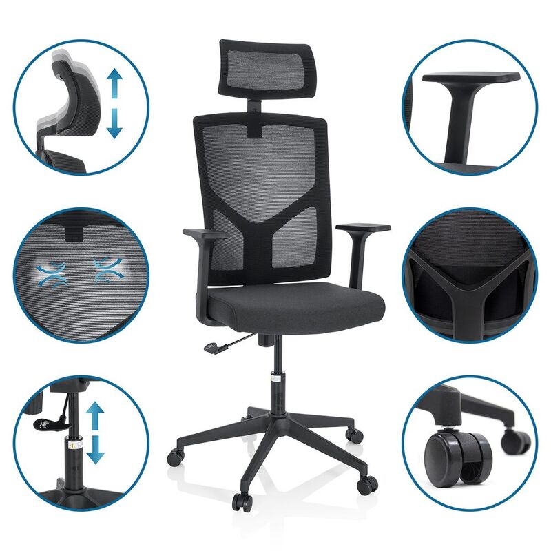 hjh OFFICE Bürostuhl Drehstuhl BRETON B schwarz Schreibtisch Netzstoff - 4064323014683
