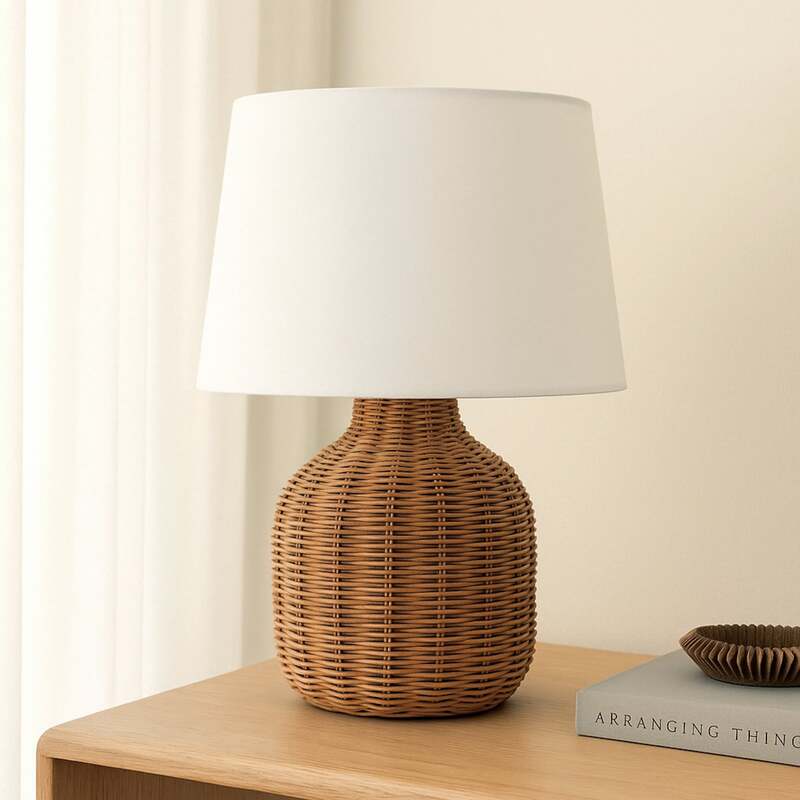Lindby Tischleuchte Lirenda 52 cm Rattan natur/weiß E27 Schalter am Kabel - 4255830902833