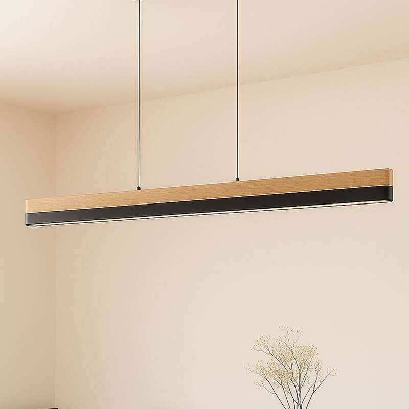 Lucande Pendelleuchte Hängelampe LED Holz schwarz matt Eisen CCT Länge 113 cm - 4255830902314