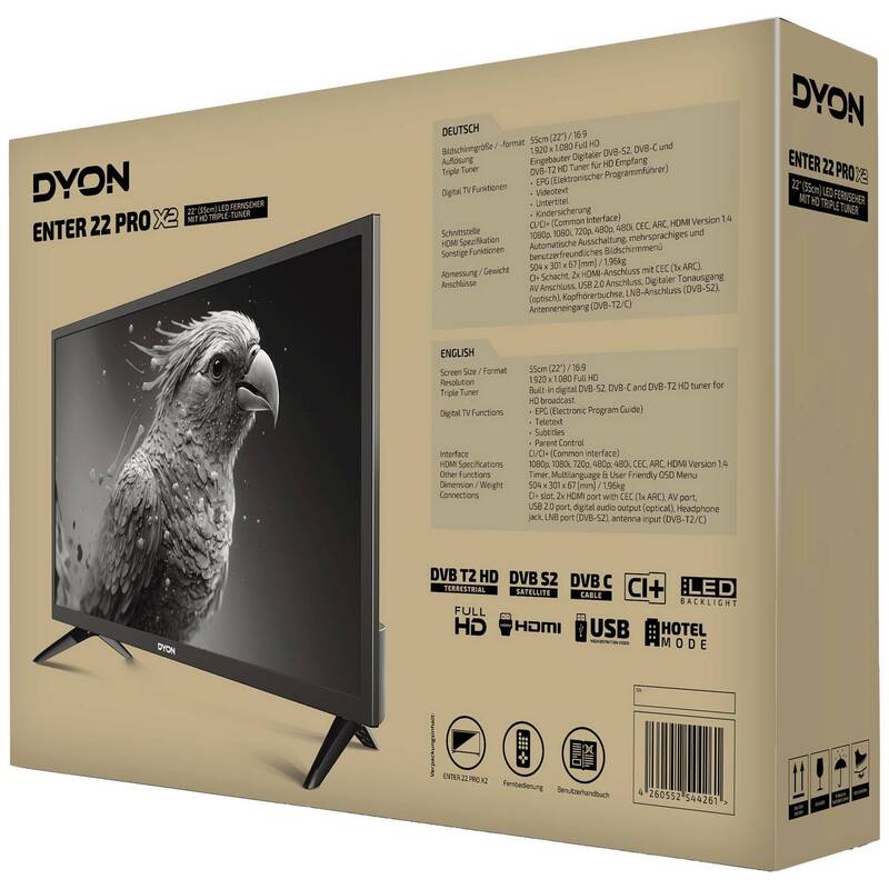 Dyon LED-TV 22 Zoll Fernseher Enter 22 Pro X2 CI+ DVB-C DVB-S2 Full HD schwarz - 4260552544261