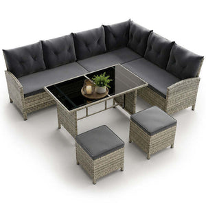 B-Ware Rattan Lounge Manacor Polyrattan Gartenmöbel Set für 8 Personen mit Kissen grau
