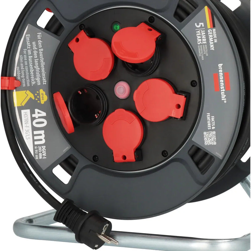 Brennenstuhl Kabeltrommel H07RN-F 40m IP44 5 Steckdosen Gummi-Neopren schwarz - 4007123688609