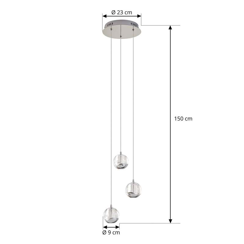 Lucande Pendelleuchte Hängeleuchte Hayley LED Lampe 3-flg chrom Ø25cm Glas - 4251096562446