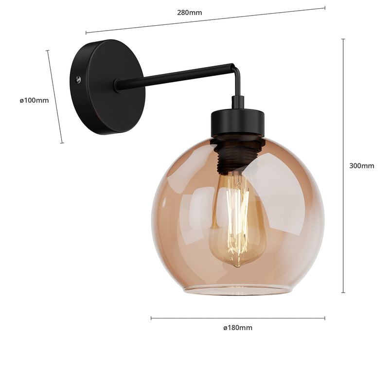 Wandleuchte Cubus schwarz bernstein E27 dimmbar Lampe Leuchte Ø18cm 30cm hoch - 5901780541354