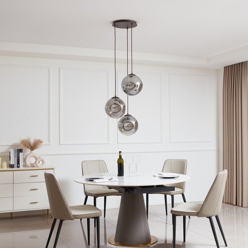 Lindby Hängelampe Hängeleuchte Valentina E27 Ø 49cm grau Glas Lampe Leuchte - 4251911774719