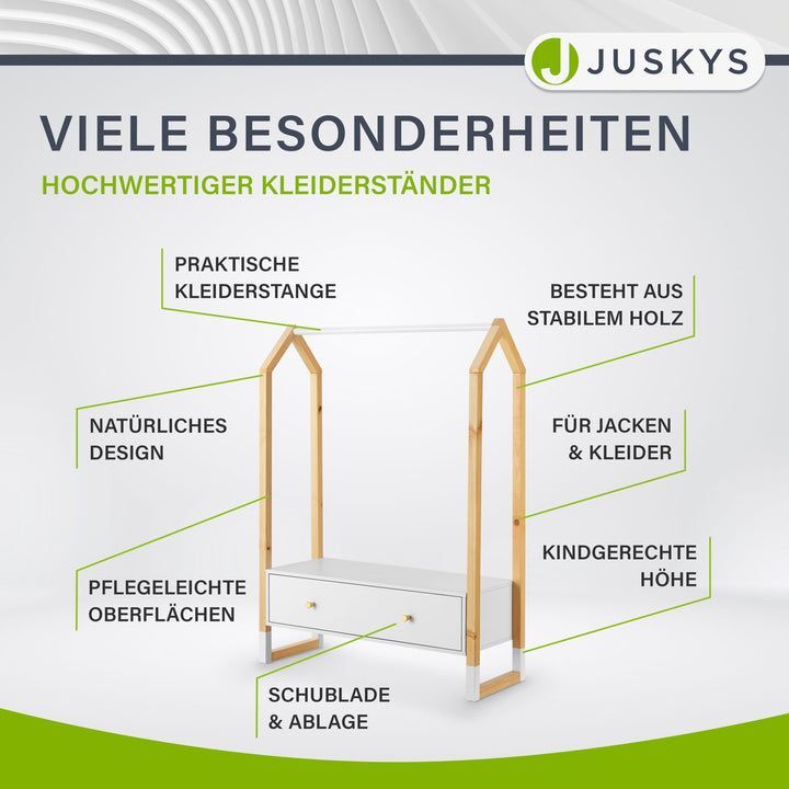 Kinder Kleiderständer Filla Offene Garderobe mit Schublade und Ablage - 4260565529637