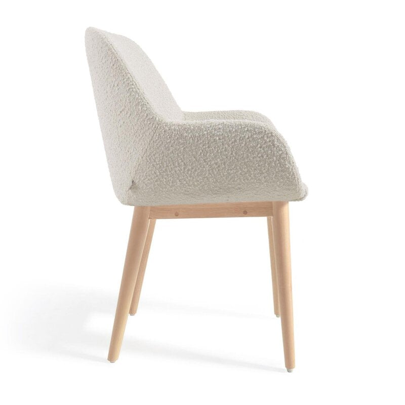 Kave Home Esszimmerstuhl Sessel Stuhl Weiß Bouclé Eschenholz SIEHE TEXT/FOTO670 - 8433840706825
