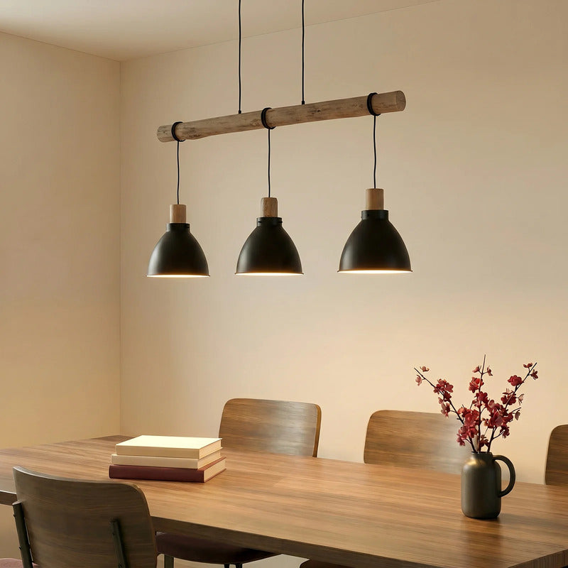 Lindby Hängeleuchte Trebale LED Pendelleuchte dimmbar schwarz Holz 123x28cm - 0000009626270