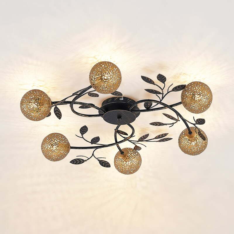 Lucande Evory Deckenleuchte rund 6-fl schwarz gold dimmbar 69 cm IP20 - 4251096585858