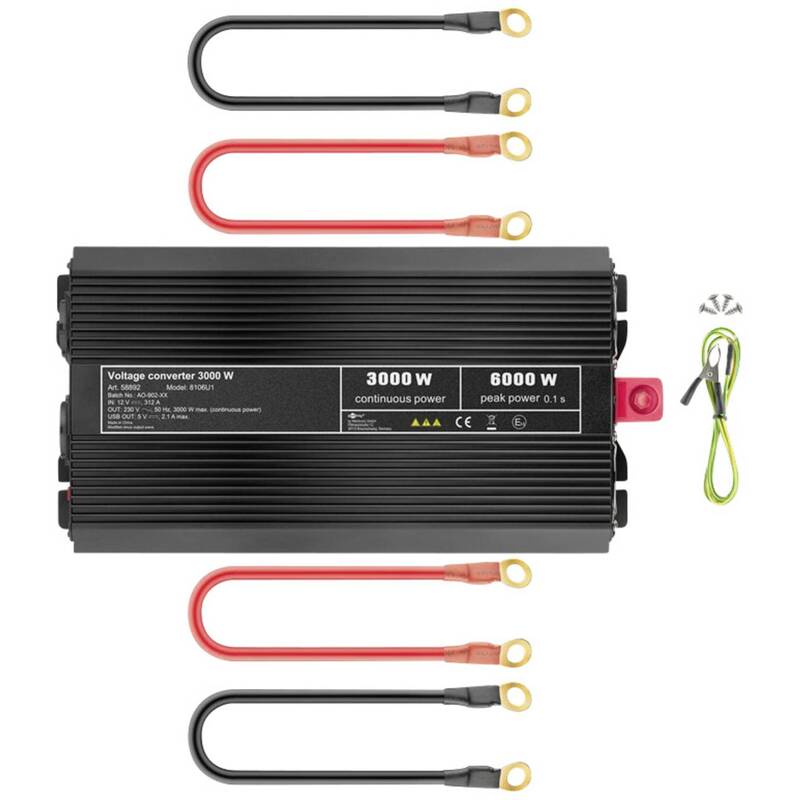 Goobay Spannungswandler DC AC 12V 230V 3000W USB Kfz Wandler Batteriekabel 6000W - 4040849588921