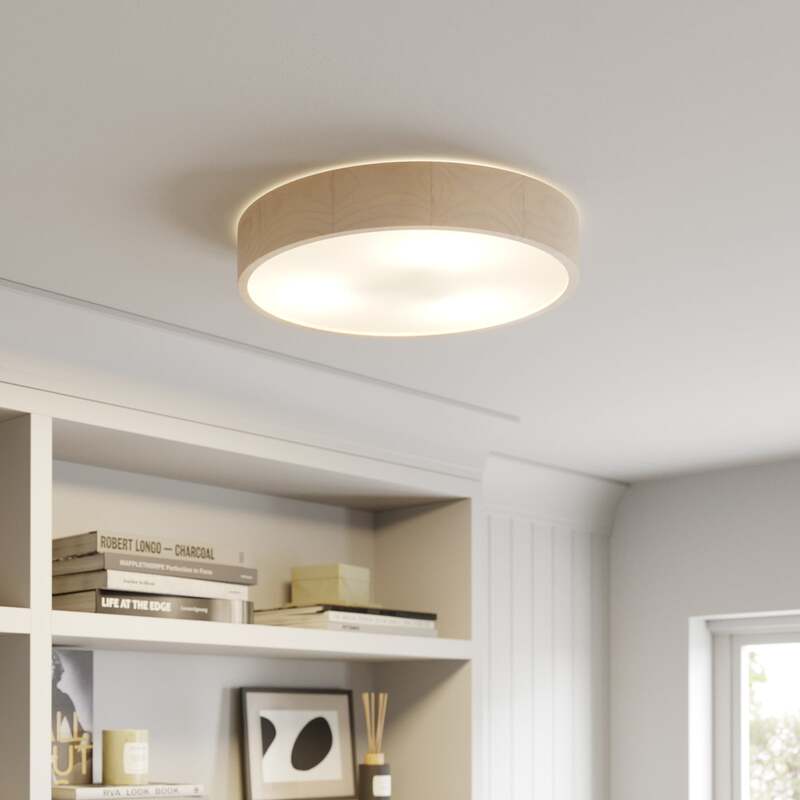 Envostar Deckenlampe Leuchte Kerio LED dimmbar Holz Glas weiß Ø47cm 8cm hoch - 4251911795738