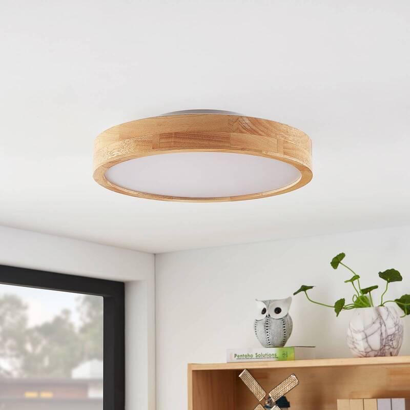 Lindby Deckenleuchte Holz/Weiß Milada LED Lampe dimmbar CCT Fernbedienung 40cm - 4251096589948